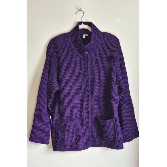 By JJ Women's L Purple Waffle Knit Jacket, Unlined, Fun Buttons - Picture 1 of 6